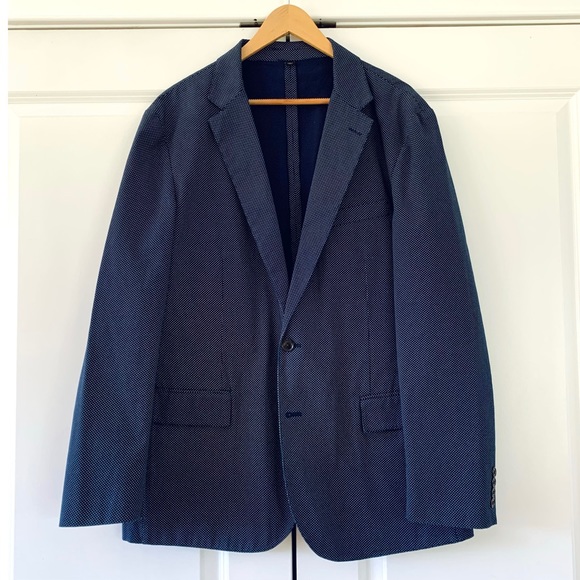 J Crew Blazer Jacket Unlined Cotton Blue Polka Dot Unstructuted Crosby Size 44 R - Picture 10 of 10